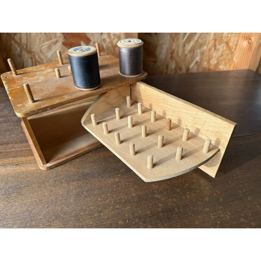 HW Murray Vintage Wood Sewing Cabinet Box Spool Organizer
